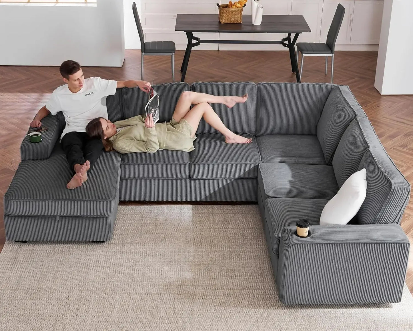 Ljustra U Shaped Couch 112 Inch Sectional Sofa with USB Ports
