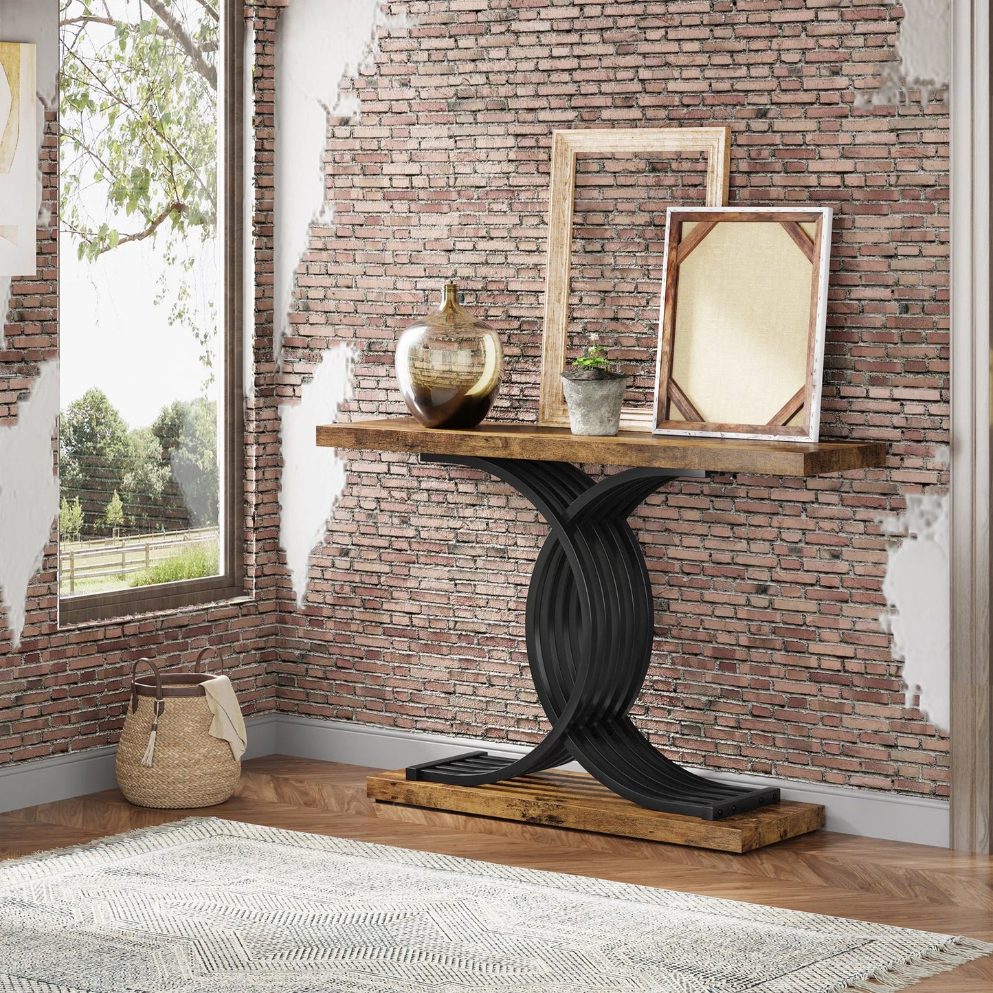 Ljustra Modern 39-Inch Console Table Faux Marble Gold Metal Legs