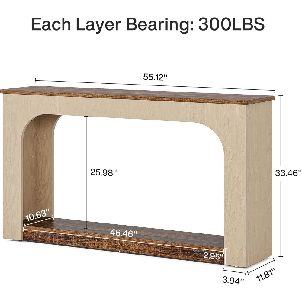 55 Inch Console Table with LED Lights Farmhouse Storage Sofa Table