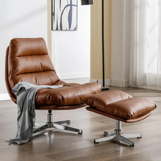 Swivel Accent Chair with Ottoman Mid Century Modern Lounge Chair Brown