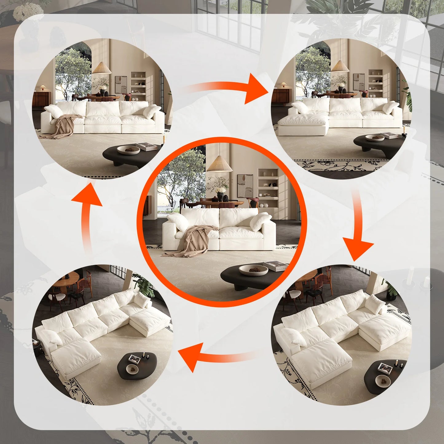 U-Shaped Cloud Couch Down-Filled Modern Modular Sectional Sofa Living Room