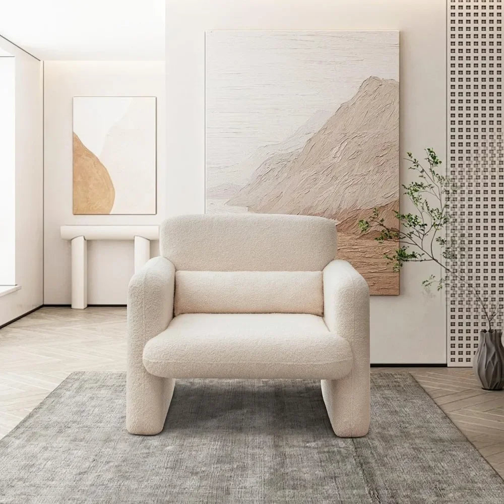 Modern Accent Chair Sherpa Lamb Fabric Upholstered Living Room Chair