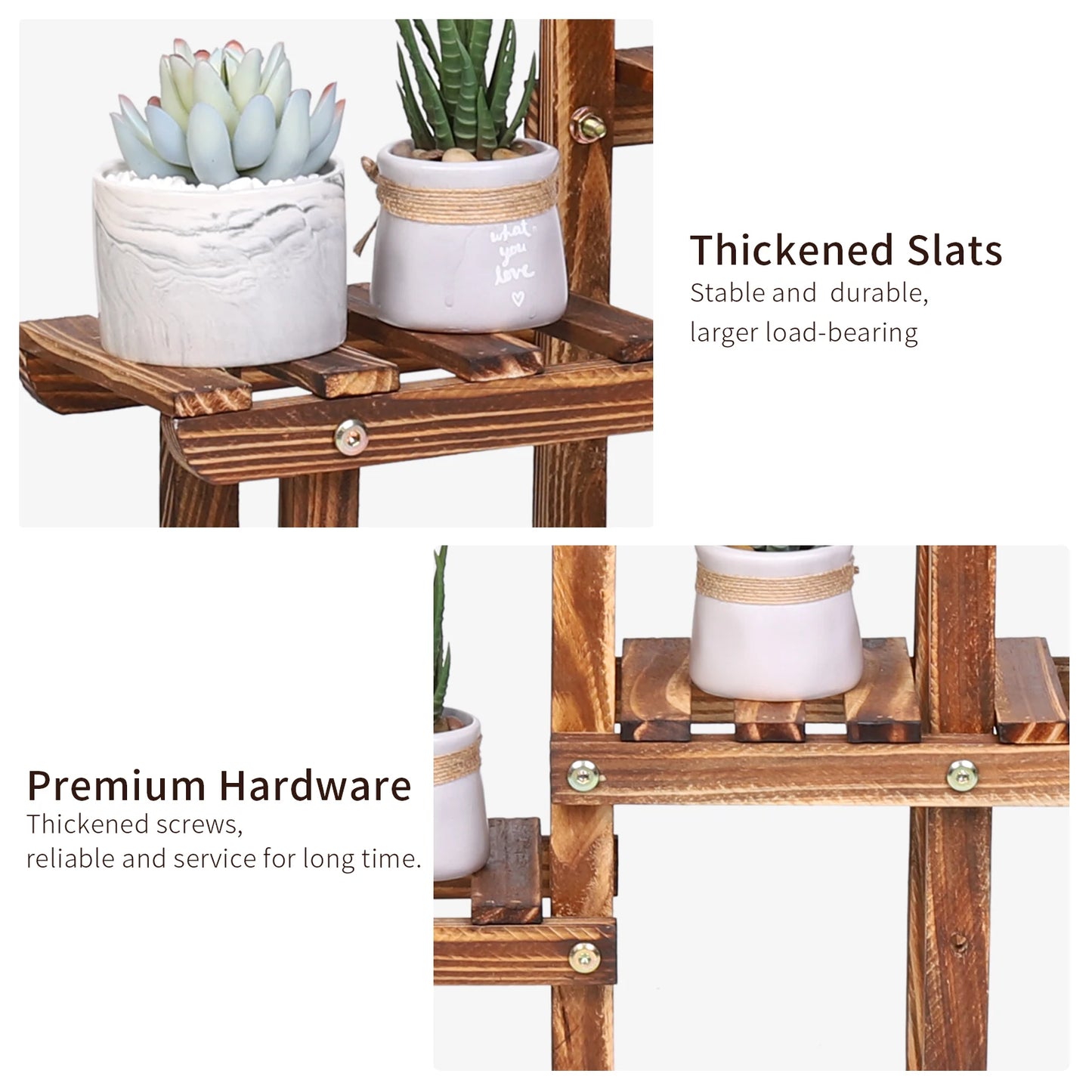 Carbonized Wood Multi Tier Plant Stand for Indoor Outdoor Succulents
