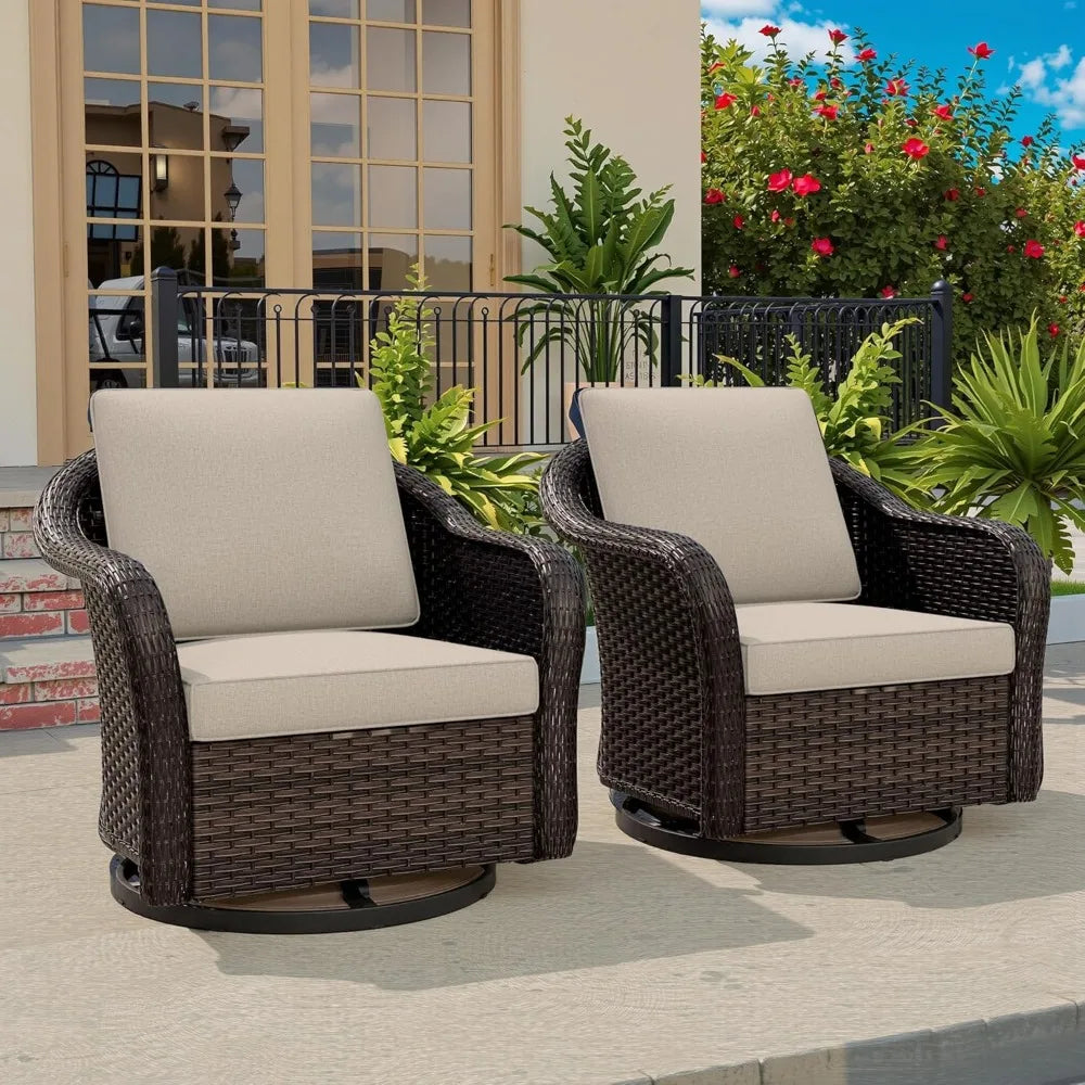 Outdoor Patio 360 Degree Swivel Glider Rocker Chairs Set of 2 Washable Cushions