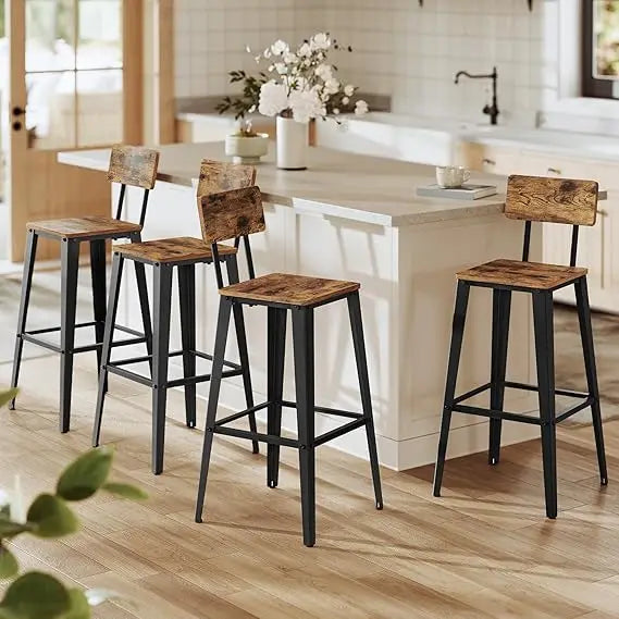 Set of 4 Bar Stools Industrial Bar Height Stools Kitchen Dining Chairs