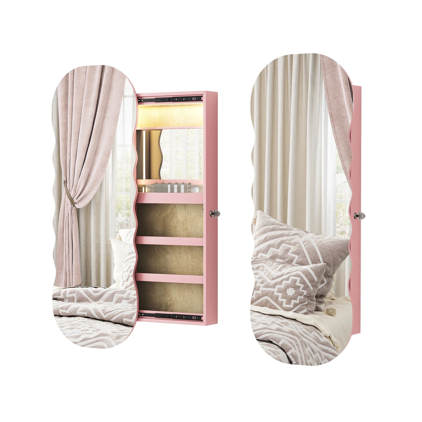 Ljustra Jewelry Armoire with LED Lights Lockable Hanging Organizer Cabinet