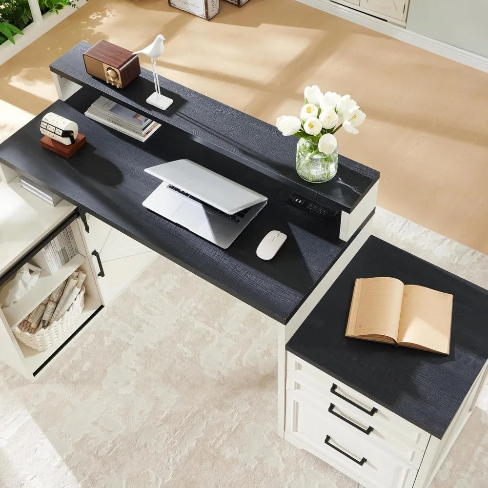 Home Office Desk Modern Farmhouse Computer Desk with Storage 67 Inch