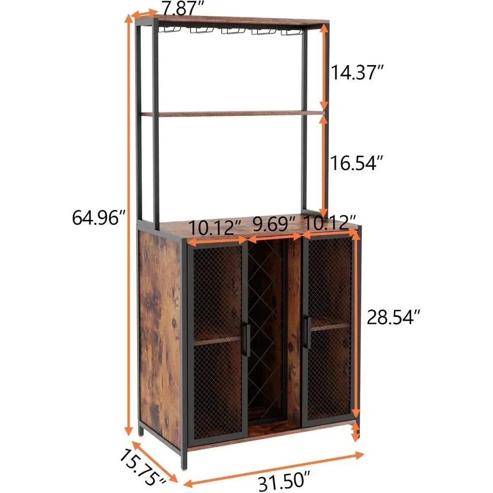 Wine Bar Cabinet with LED Lights Adjustable Shelves Industrial Coffee Bar