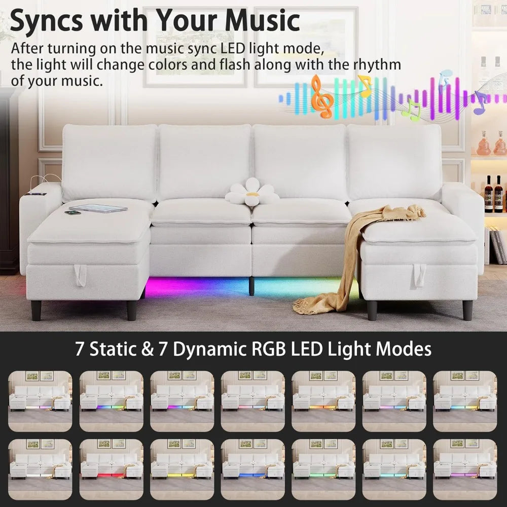 Ljustra Sectional Couch 4 Seat Sofa Storage Ottoman Modern Living Room