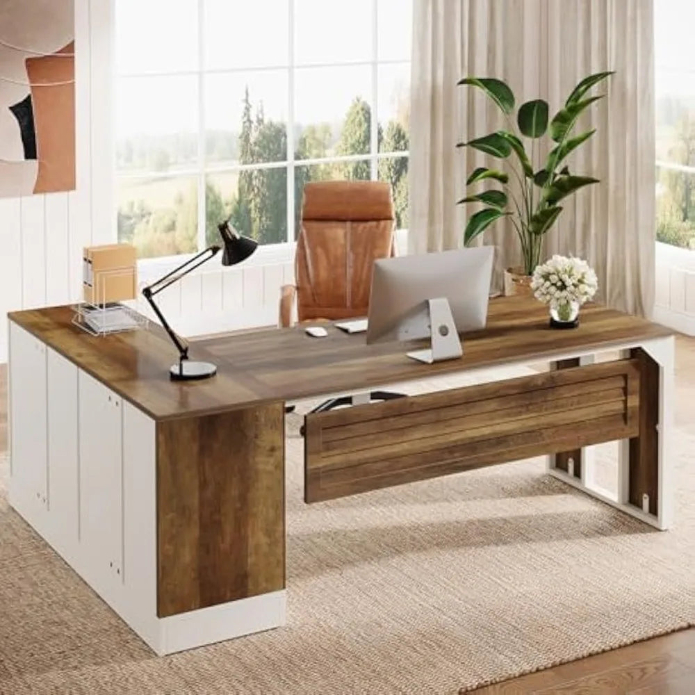 L-Shaped Executive Desk Office Workstation with Cabinet Storage