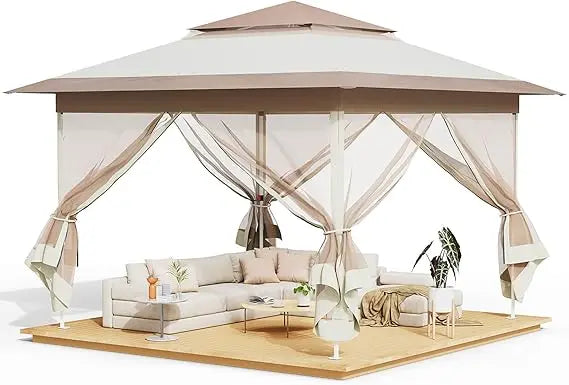 11x11 Gazebo Pop Up Outdoor Canopy Tent with Mesh Walls and Bag