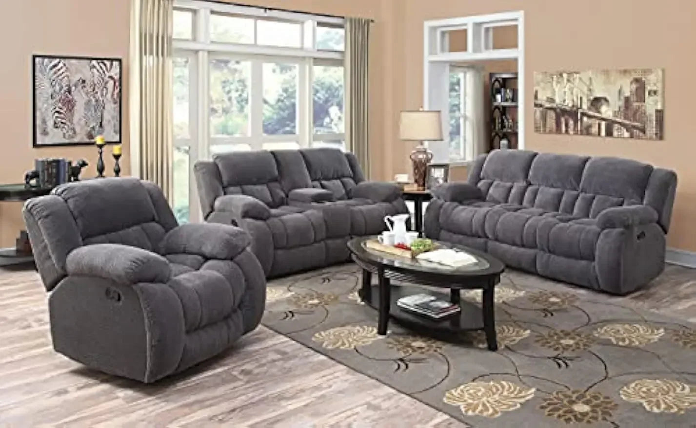 Ljustra Pillow Padded Motion Sofa Recliner Comfortable 3-Seat