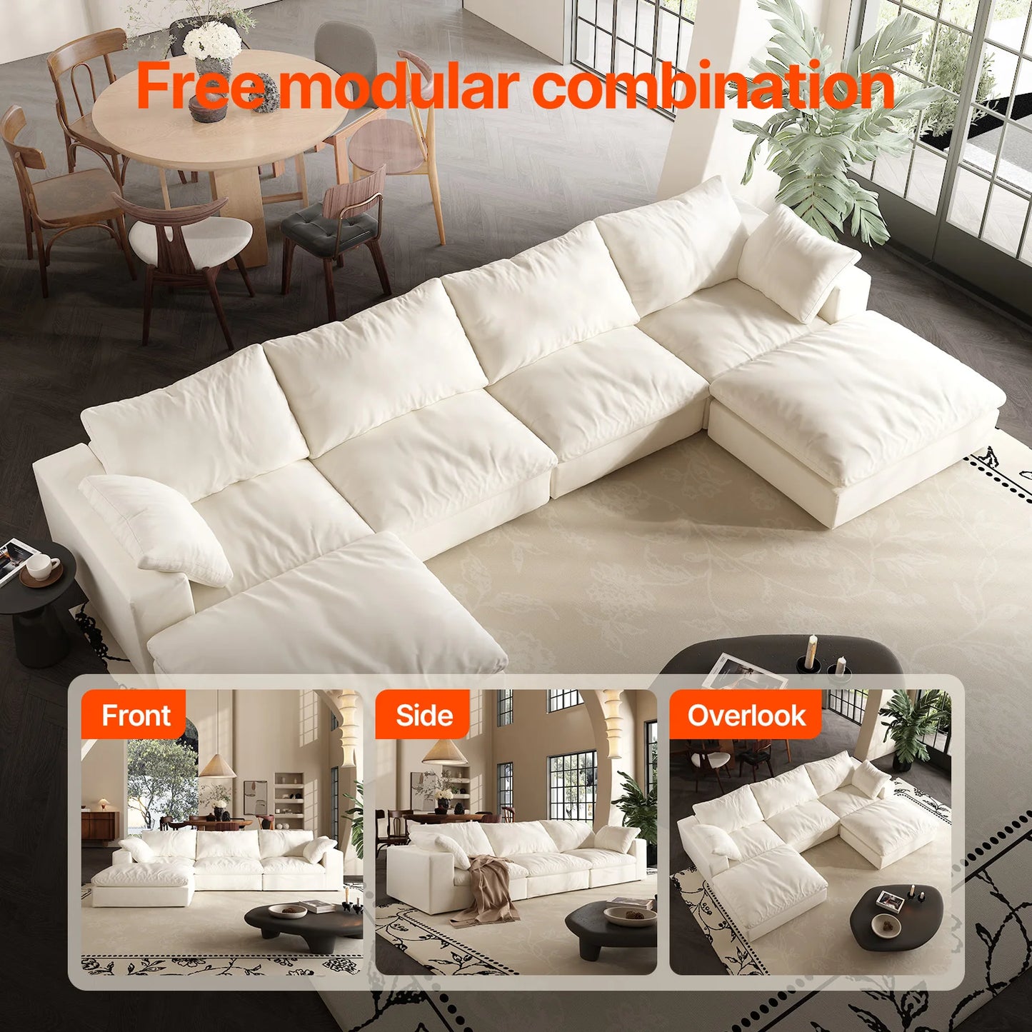 U-Shaped Cloud Couch Down-Filled Modern Modular Sectional Sofa Living Room