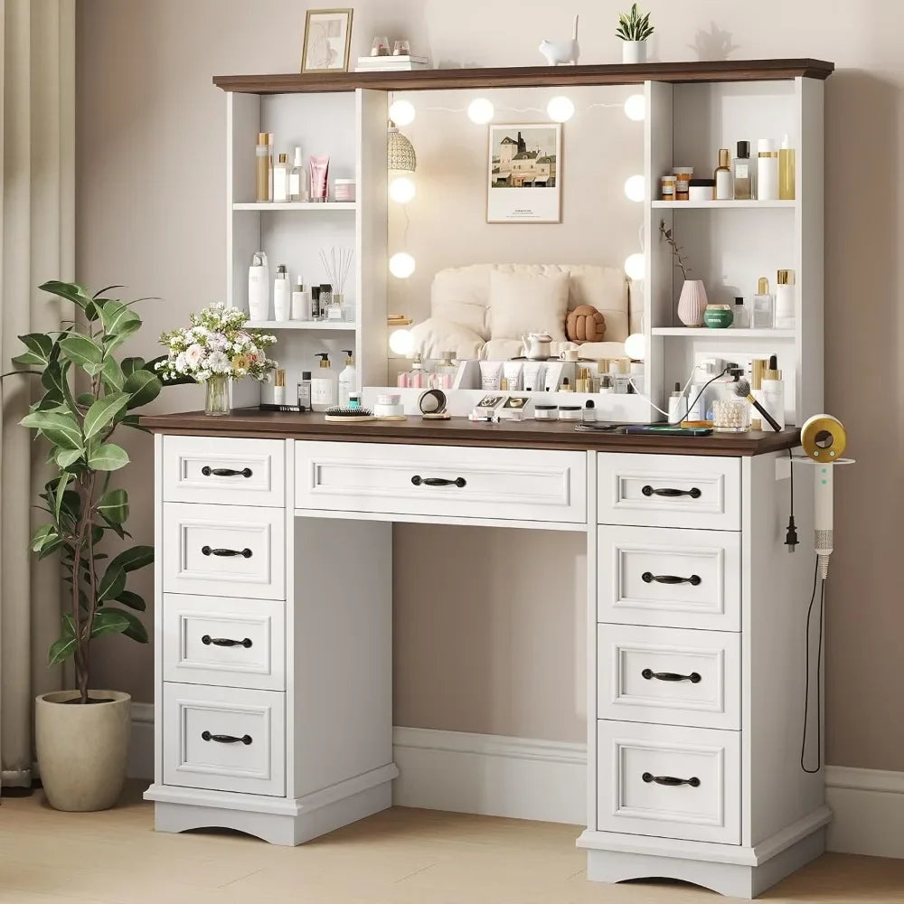 Ljustra Vanity Desk with Mirror and Lights Large Makeup Table with Storage