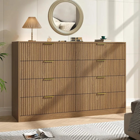 Dresser with 8 Drawers 55 Inch Wooden Mid Century Chest of Drawers