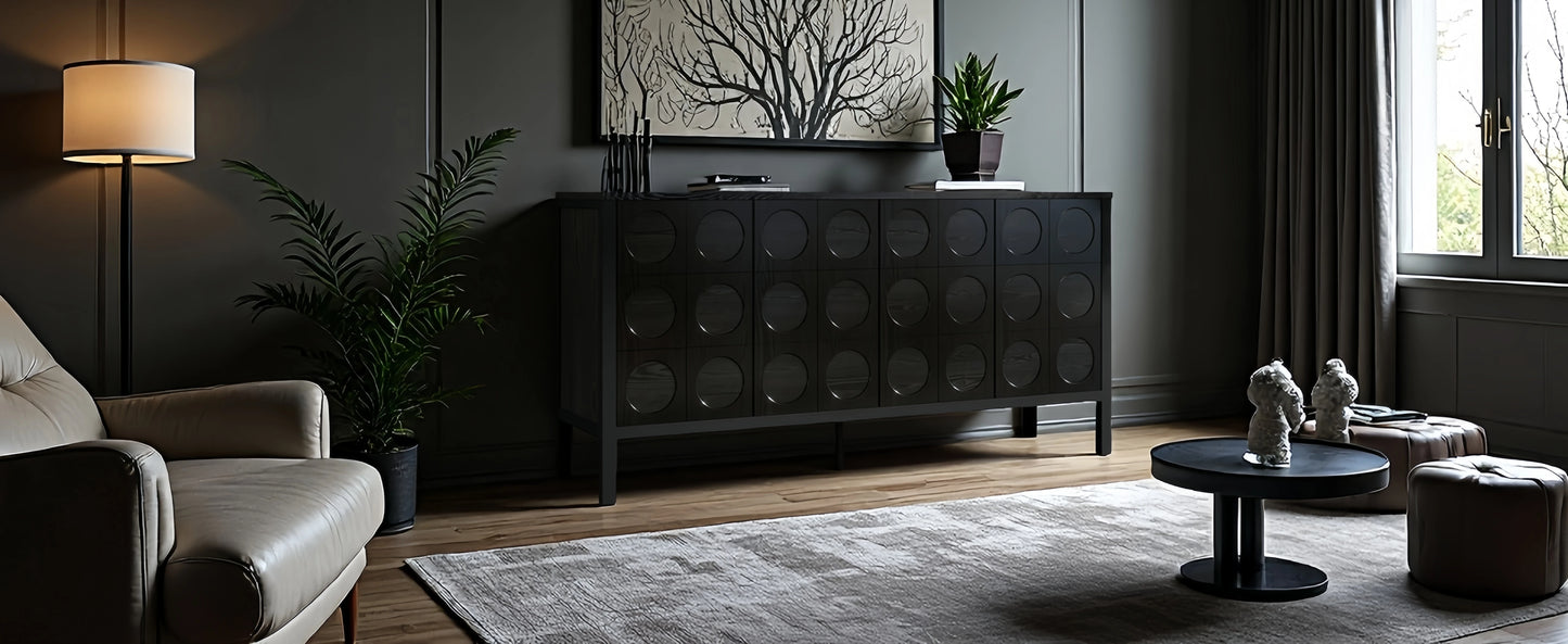 Stylish Wooden Storage Cabinet Sideboard with Geometric Circle Design