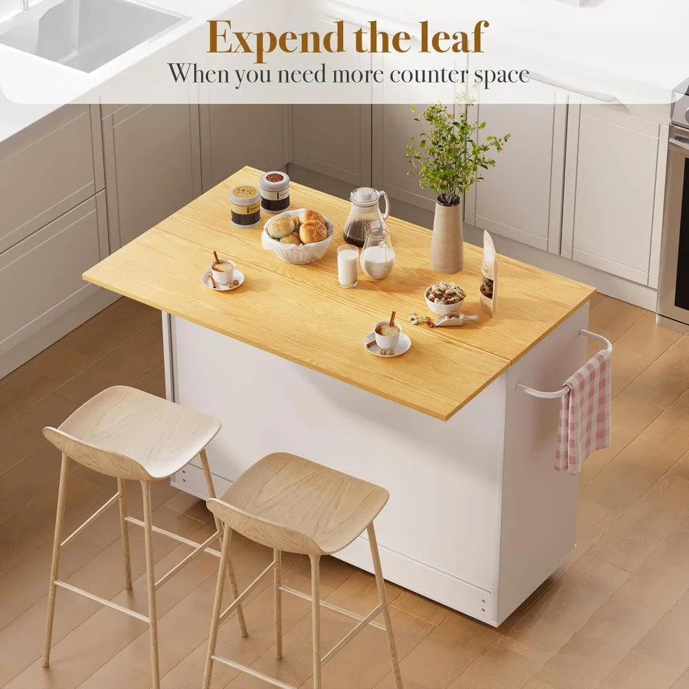 Kitchen Island with Storage Rolling Cart 3 Drawers Adjustable Shelves