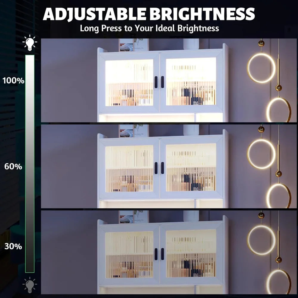 Ljustra Modern Office Desk with Hutch LED Lights Power Outlet Storage