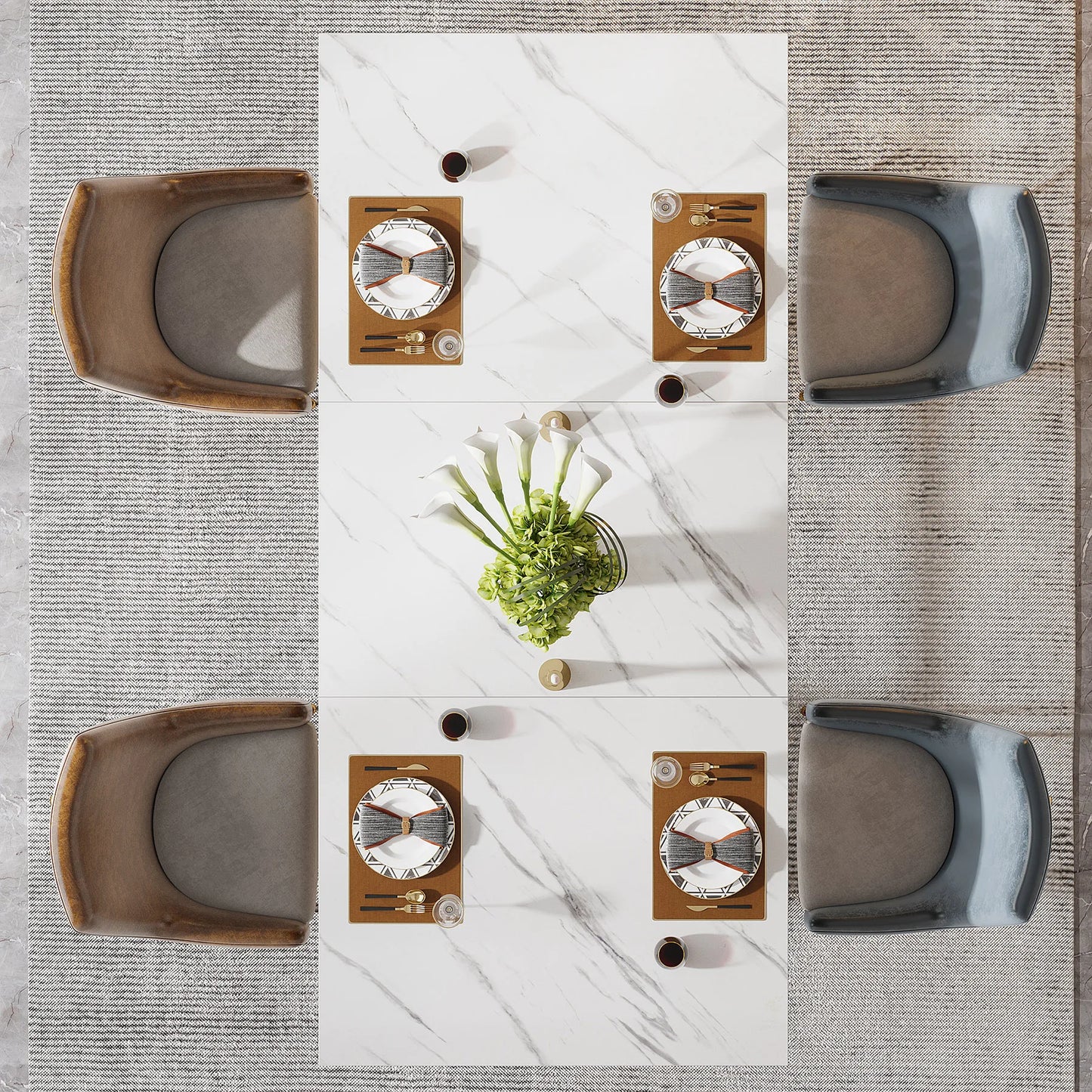 Ljustra 63 Inch Dining Table Rectangular Kitchen Faux Marble Modern Design