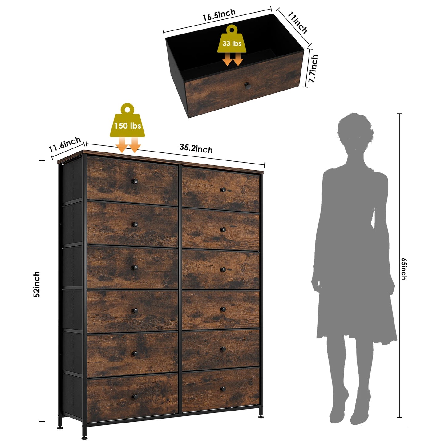 **** Chest of Drawers Fabric Storage 8/12 Drawers Wooden Top Metal Frame