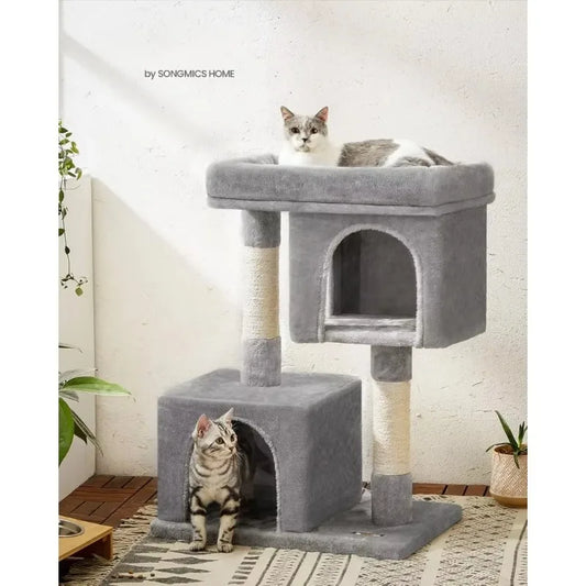 Cat Tree Tower for Large Cats 33.1 Inch with Caves and Scratching Post