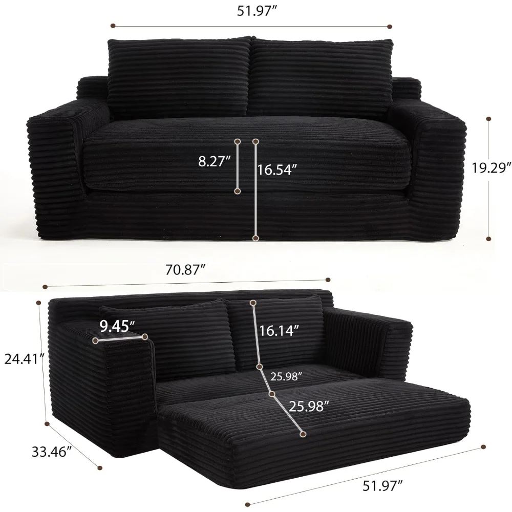 Ljustra Loveseat Sofa Bed Convertible 2-in-1 Compact Memory Foam Couch