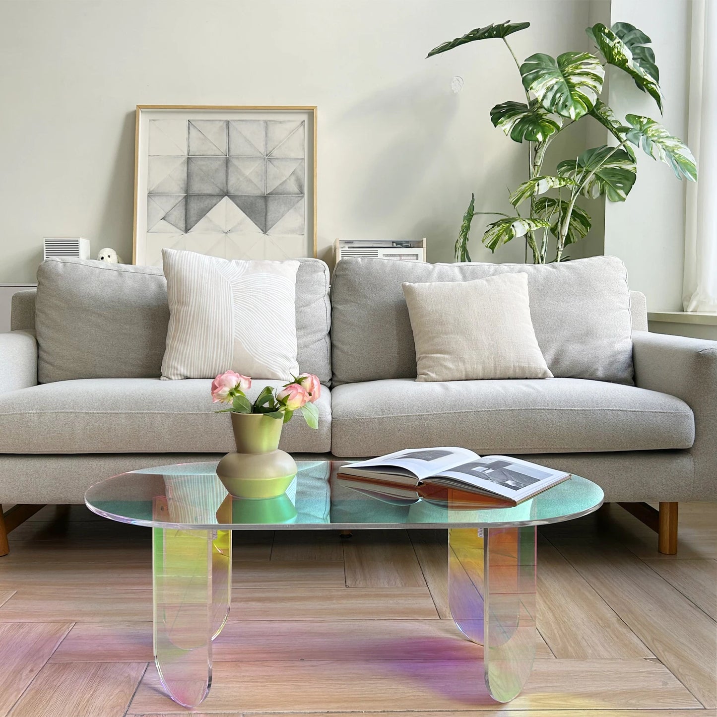 Iridescent Acrylic Coffee Table Modern End Table Minimalist Design 37.4in