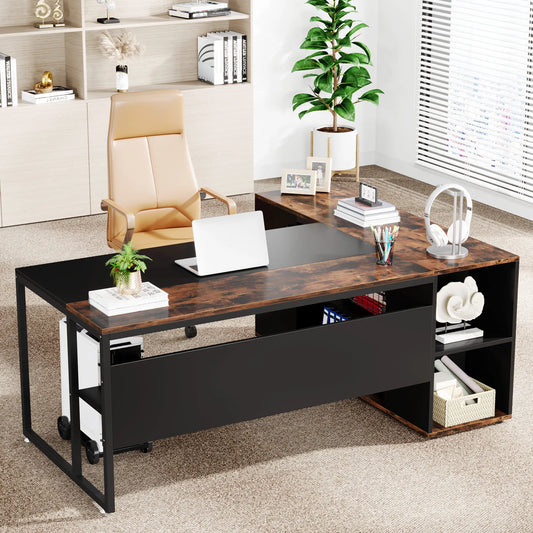 L Shaped Executive Desk with Storage Cabinet 71 Inch Office Furniture
