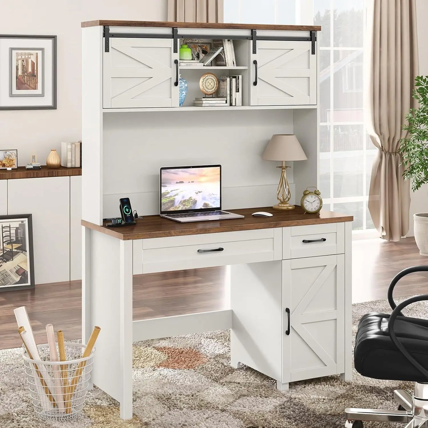 Ljustra Executive Desk with Storage Cabinet and Power Outlet 67.9 Inch