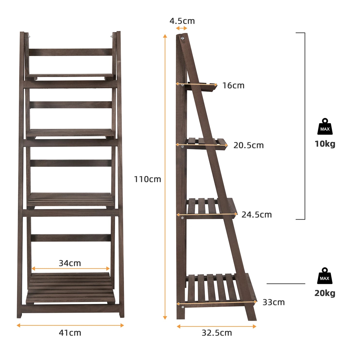 Rustic Wood Plant Stand 43" Foldable 4-Shelf Indoor Outdoor Rack