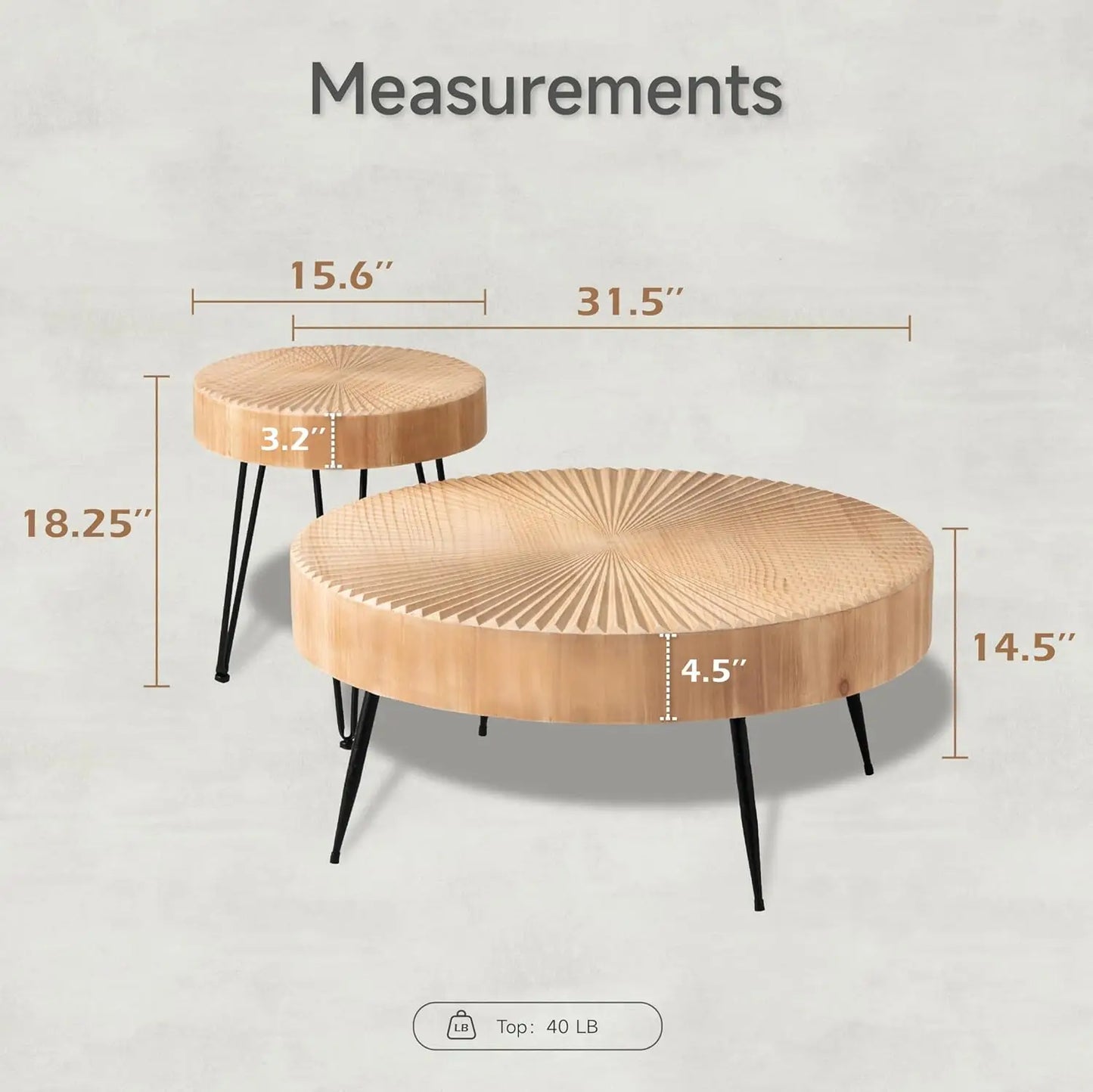 2-Piece Modern Farmhouse Round Coffee Table Set Nesting Tables