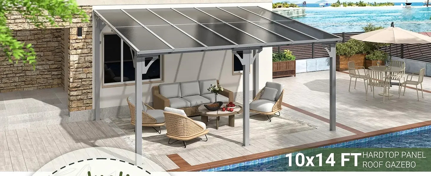 10x14 FT Wall Mounted Gazebo Aluminum Pergola Outdoor Shade Clearance