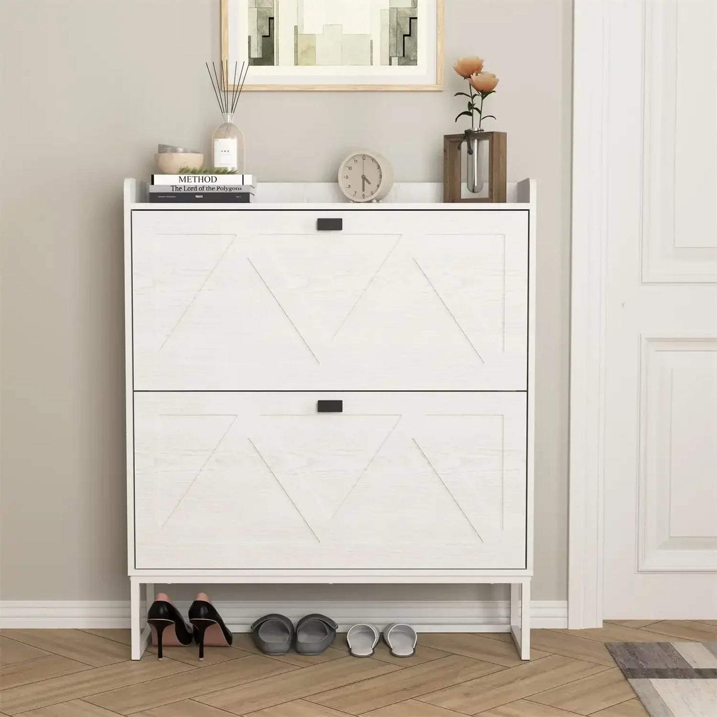 2 Tier Shoe Cabinet Storage Organizer for Entryway Hallway Living Room