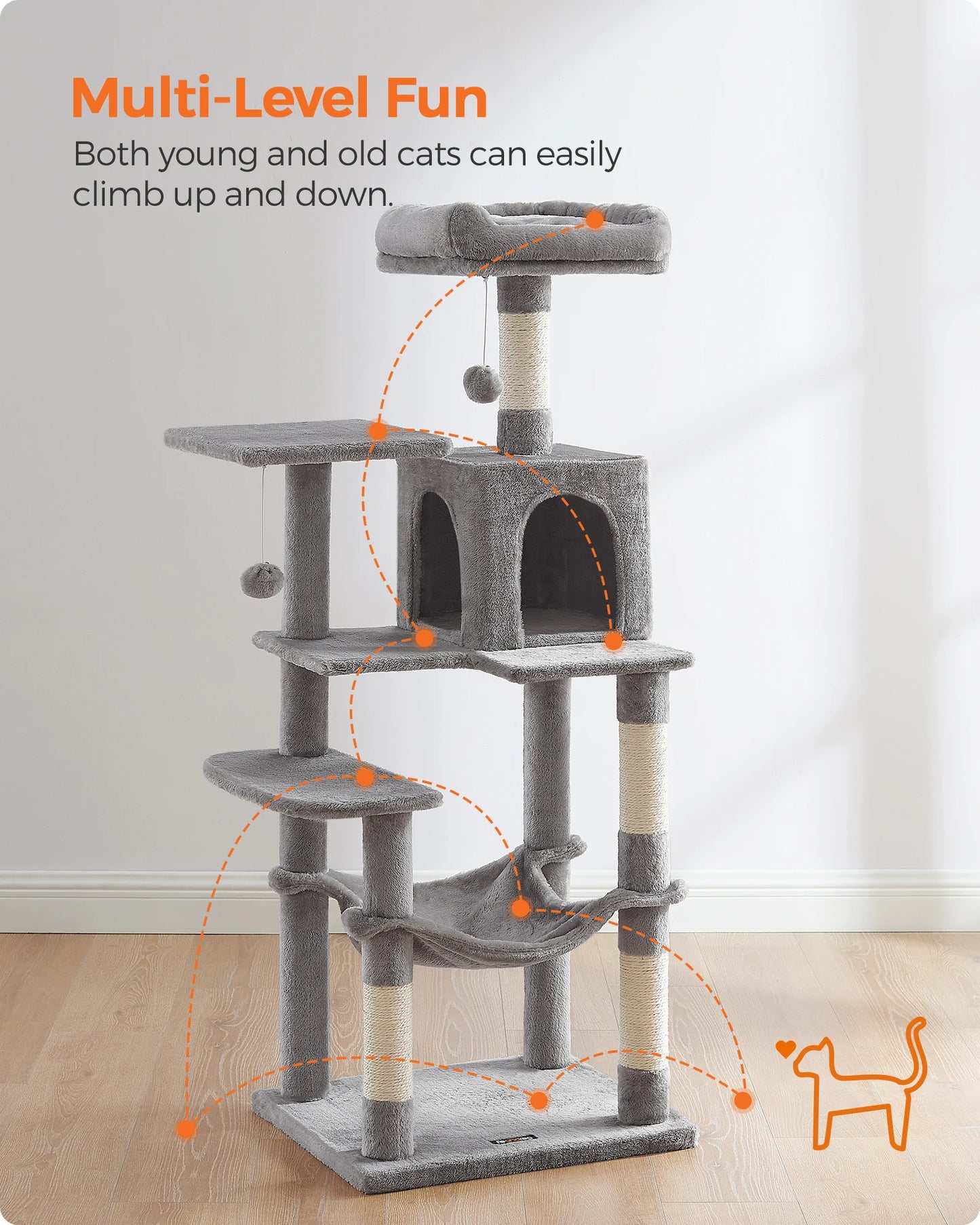 Ljustra 56 Inch Cat Tree Multi-Level Cat Condo with Scratching Posts
