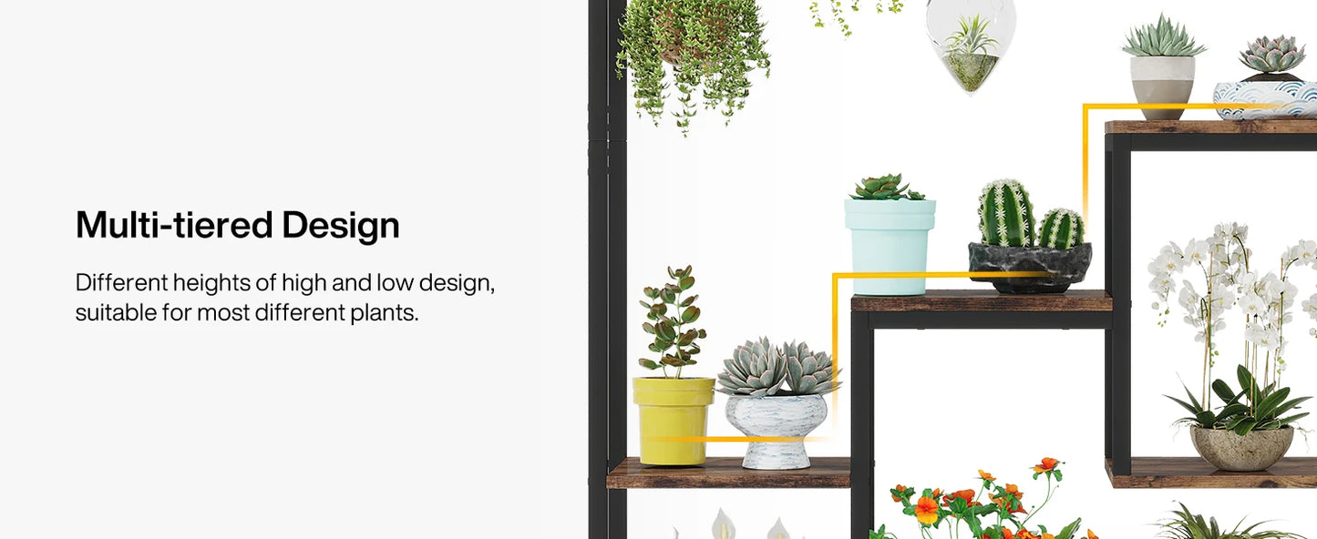 Ljustra 5 Tier Tall Indoor Plant Stand Shelf with Hanging Hooks