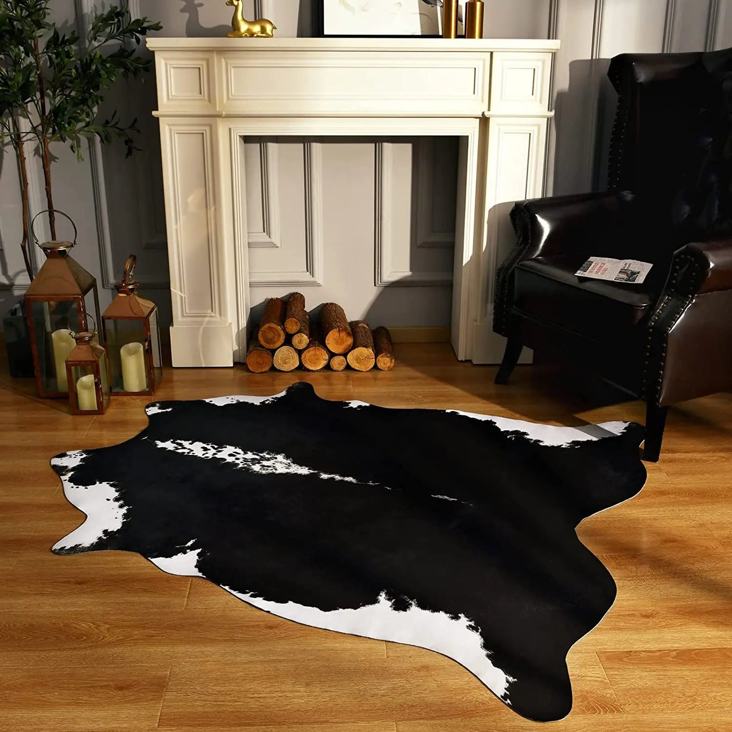 American Style Animal Print Faux Fur Cowhide Rug for Living Room Bedroom