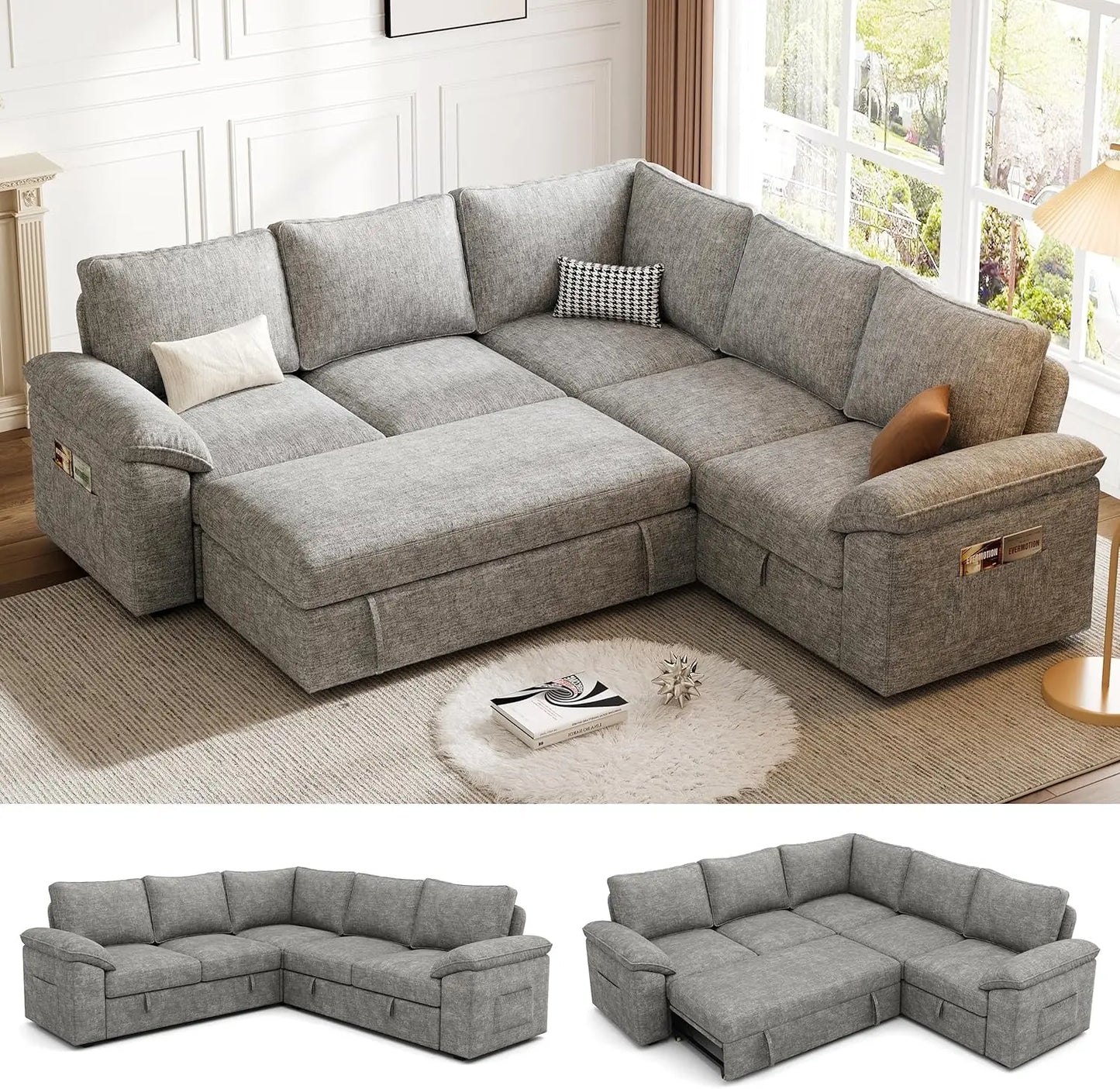 108 Inch Sectional Sleeper Sofa U Shaped Modular Couch with Storage