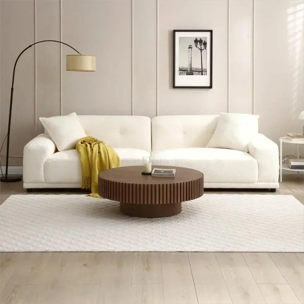 Round Coffee Table Wood Living Room Farmhouse Mid-Century Center Table