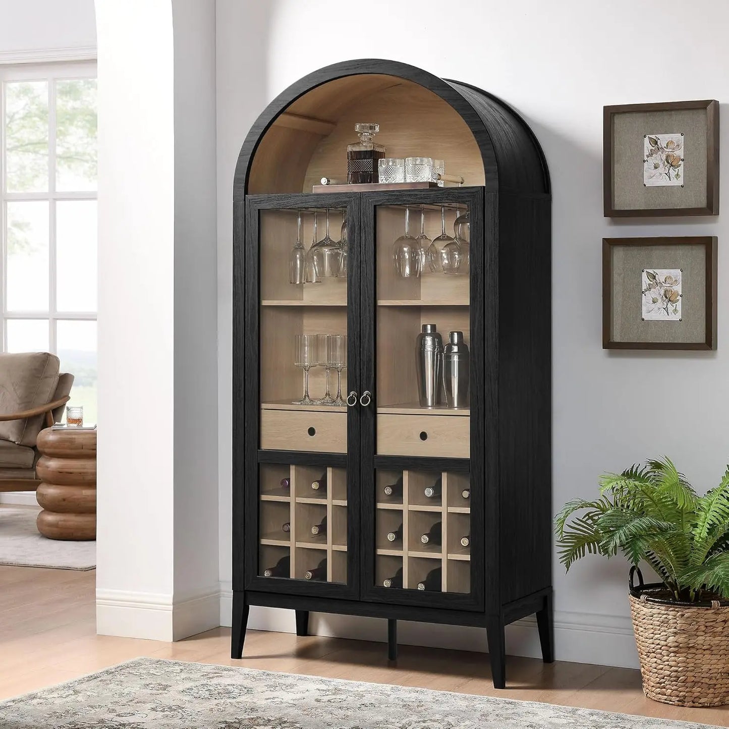 Nolan Modern Farmhouse Arched Bar Cabinet Tall Wine Storage 72 Inch