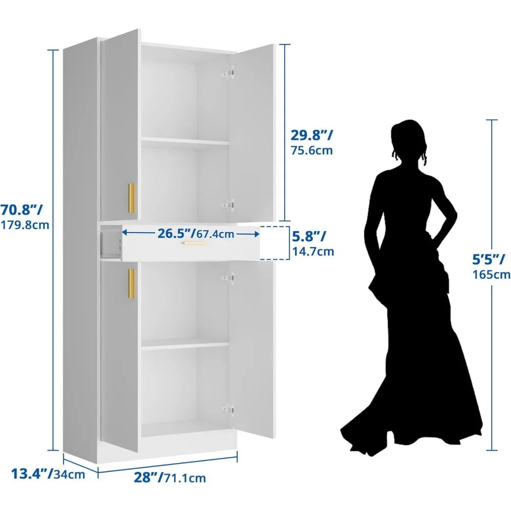 Ljustra 71 Inch Tall Pantry Cabinet Storage with Doors and Shelves