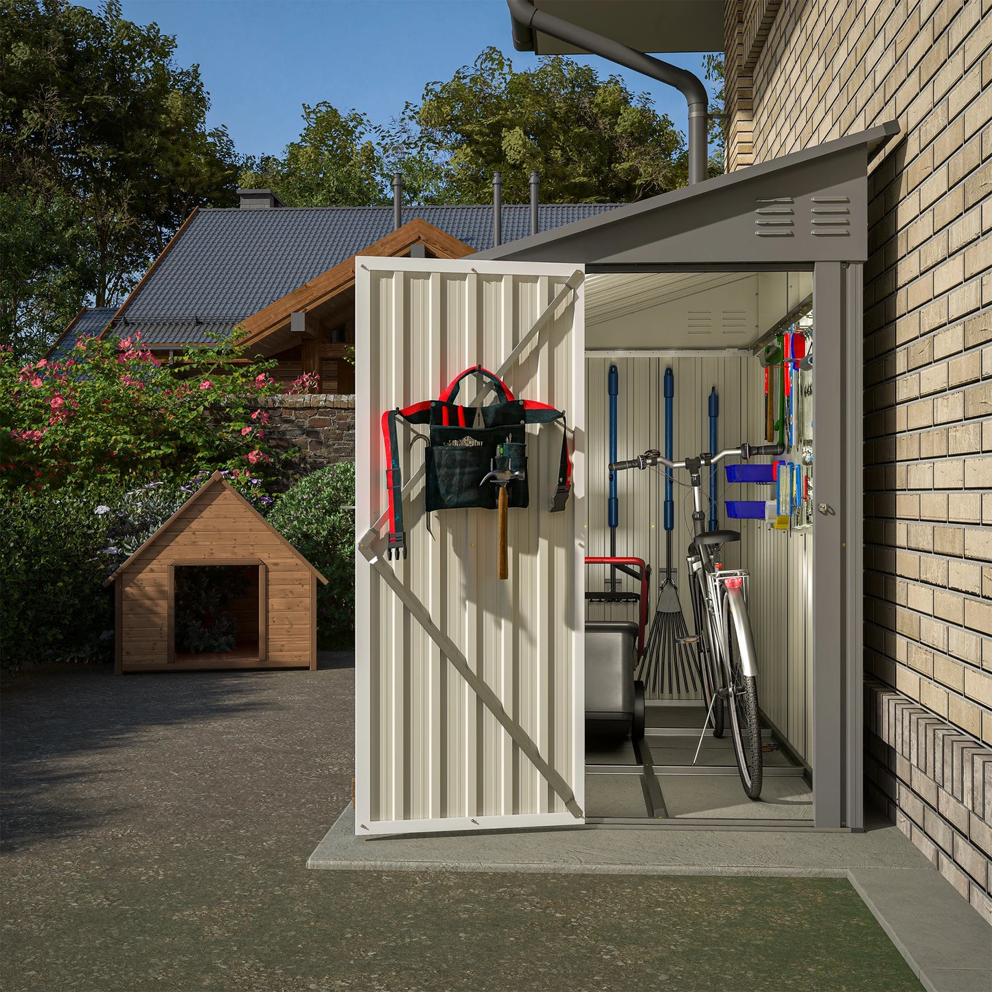 Ljustra 4x8 Metal Outdoor Storage Shed Waterproof Garden Cabinet