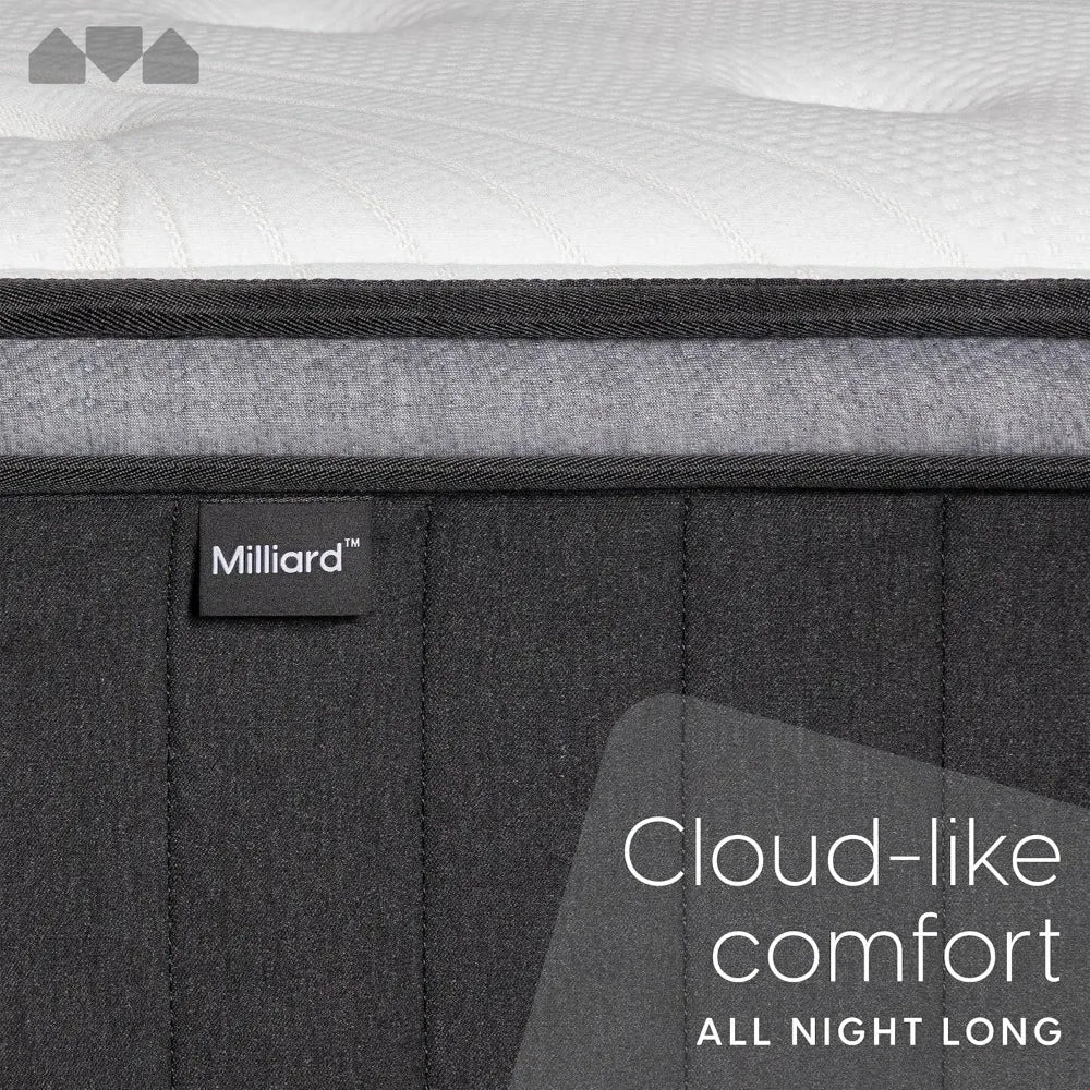 Ljustra 14 Inch Queen Hybrid Mattress Memory Foam Pillow Top Medium Firm