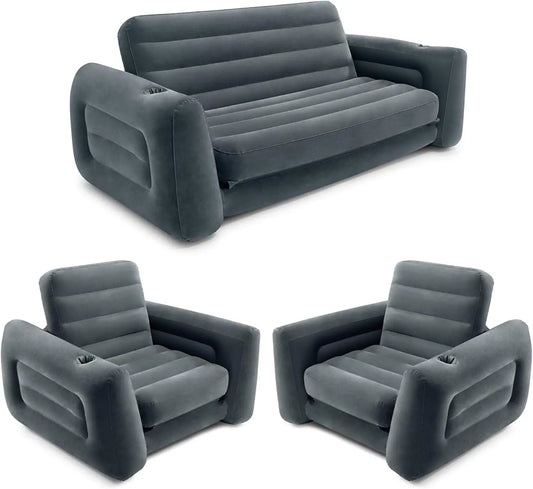 Inflatable Furniture Set Pull Out Sofa Bed Air Mattress 2 Chairs