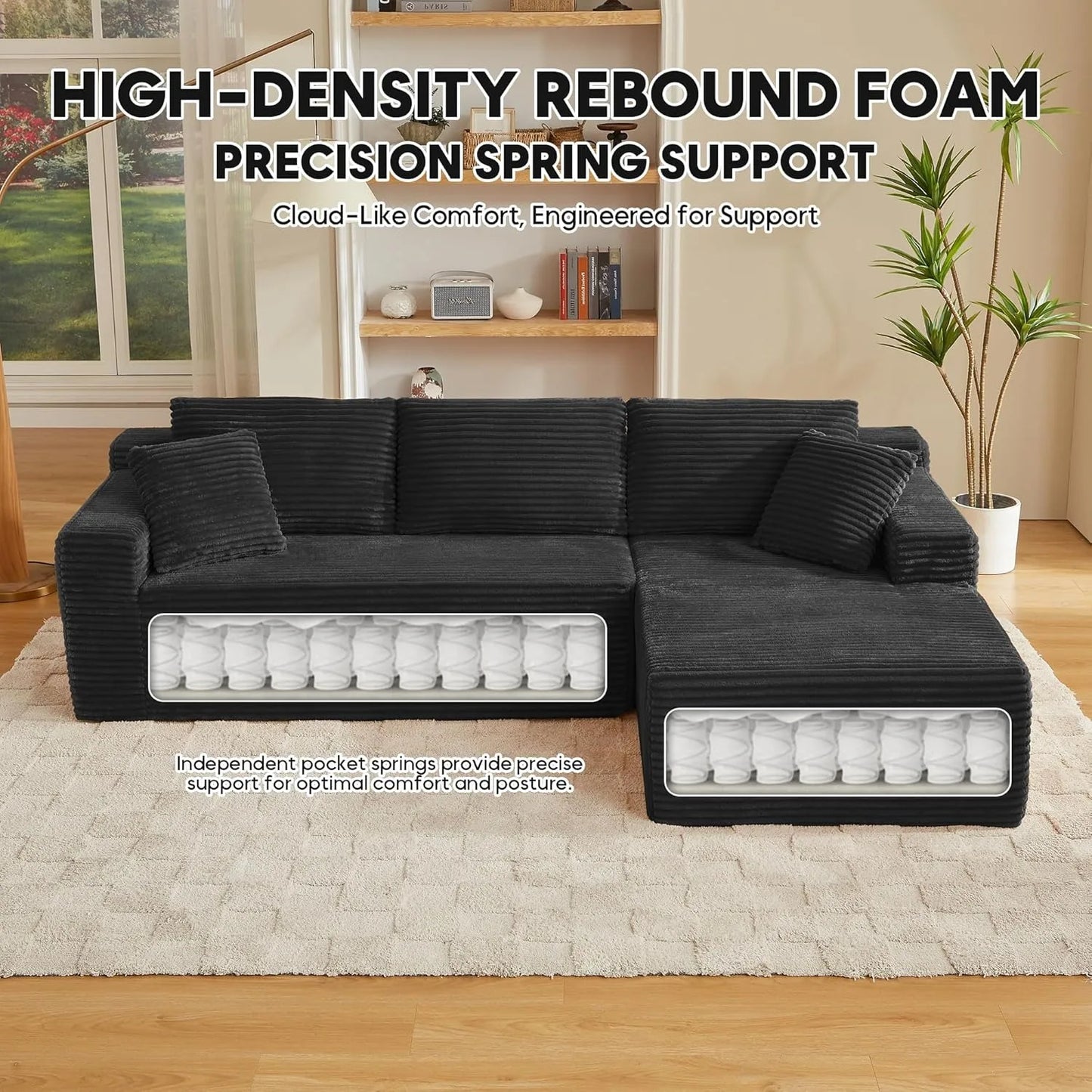 Modern L-Shape Modular Sectional Sofa Deep Seat Corduroy Couch