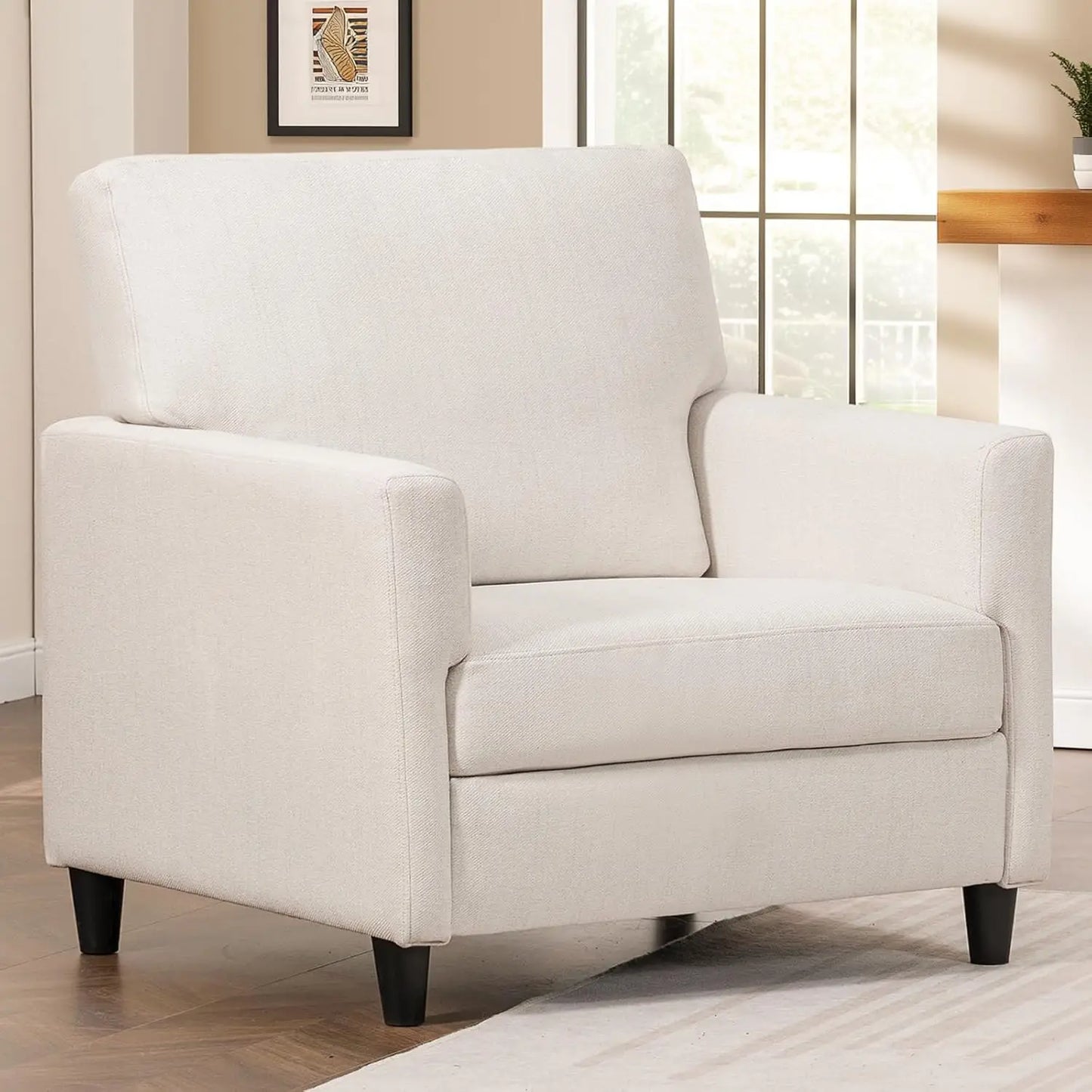 Ljustra Mid-Century Accent Chair Modern Upholstered Linen Fabric Sofa