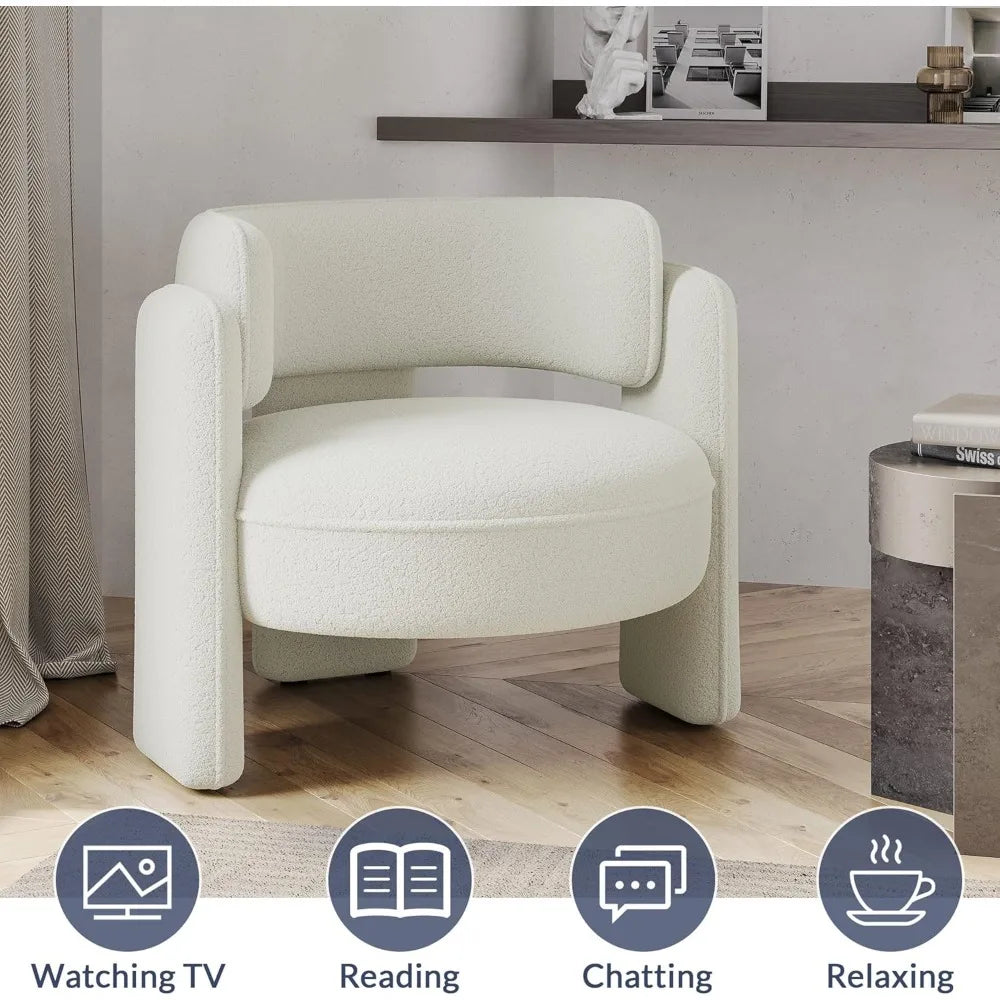Sherpa Boucle Chair Set of 2 Modern Barrel Accent Chair Living Room