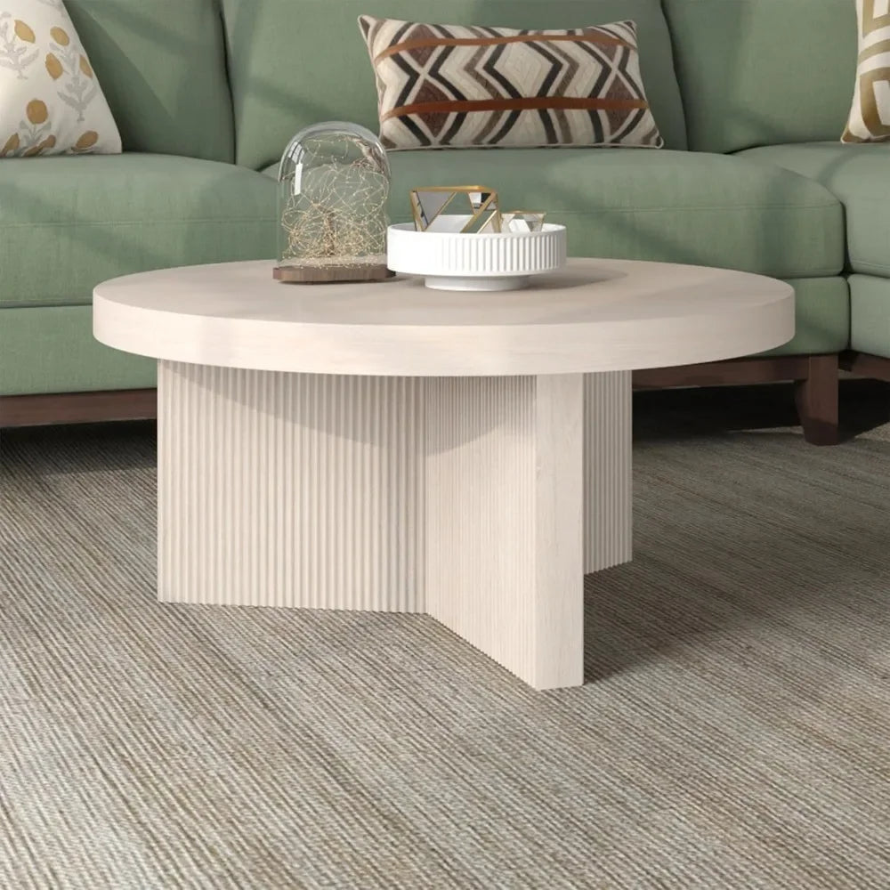 Modern Scandinavian Coffee Table 32" Round Living Room Furniture MDF PVC