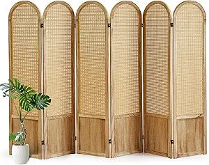 Hand-Woven Rattan Room Divider Folding Privacy Screen 5.6 Ft 4 Panels