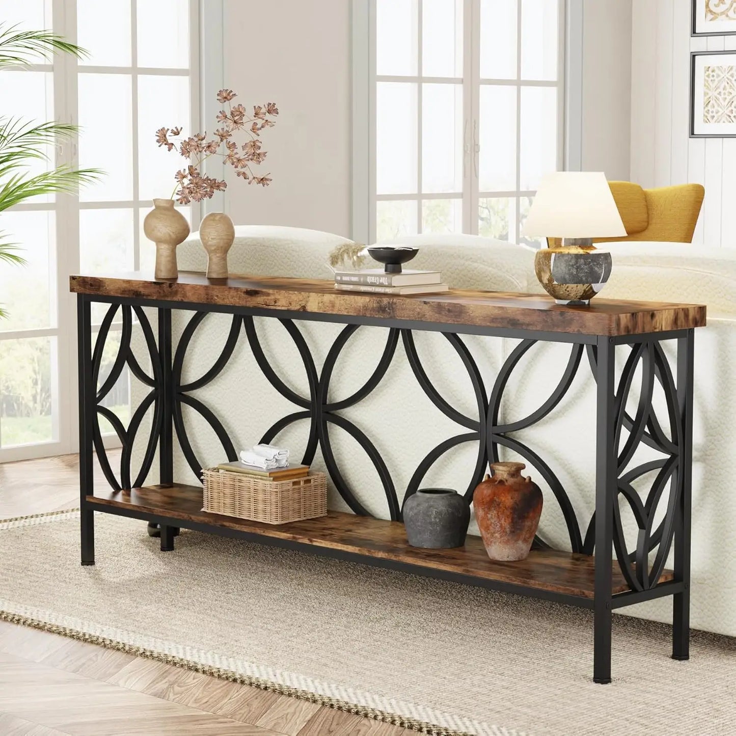 70.9-Inch Industrial Narrow Sofa Table Console for Entryway Living Room