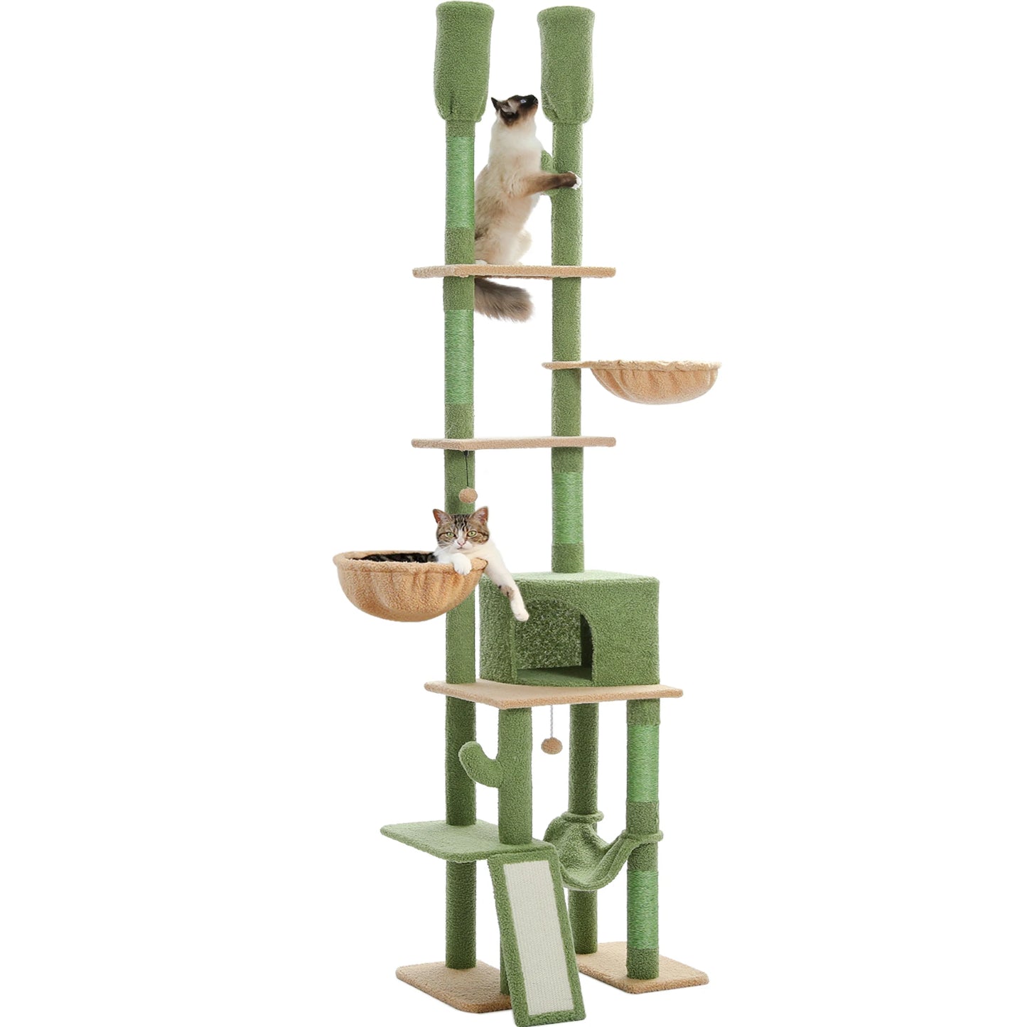 Cactus Cat Tree Floor to Ceiling Cat Tower 7 Tiers with Hammocks and Scratching Posts